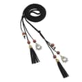 Black PU Leather Thin Knitted Belt with Fringe and Beads Retro A