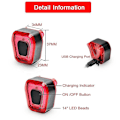 Miniatyrbillede 5 af 5: Smart Bremsesensor Cykel Baglygter | USB Genopladelig | IPX4 Vandafvisende | 5 Tilstande | 180° Synlighed