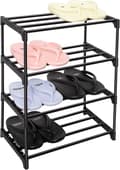 Small Shoe Rack - Stackable Small Shoe Rack - Multifunctional Metal Shoe Rack (Black 4 Tiers)