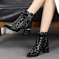 Miniatyrbillede 3 af 5: Mesh Chunky Heel Ankle Boots til kvinder37 BLACK