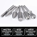 Miniatyrbild 5 av 5: 6 st Wolfram Carbide Roterande Filset Dubbel Skärning 6mm Wolfram Skaft Filning/Gravering/Slipning Bits för Roterande Verktyg