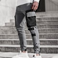 Miniatyrbillede 4 af 5: Slanke Cargobukser til mænd med multilommer, Jogging Arbejdsbukser - Grå, 2XL