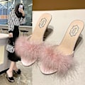 Miniatyrbild 2 av 5: Damtofflor Kitten Heels Fuzzy Tofflor Mules Slide Sandal