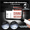 Pikkukuva 4 / 4: Suorakulmainen lukulasin suurennuslasi 5 LED-valolla, 3X suuri himmennettävä LED-lukulasin suurennuslasi senioreille, sanomalehdille