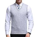 Miniatyrbilde 3 av 3: Solid strikket V-hals vest for menn casual høst XL lys grå
