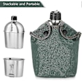 Miniatyrbild 2 av 3: Militär Kantin Kit 2st 1000ml 600ml Rostfritt Stål Militär Kantin Kopp Set Med Överdragsväska För Utomhuscamping