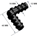 Miniatyrbilde 2 av 5: Rørkoblinger for 16 mm Irrigasjonssystem (Albue)