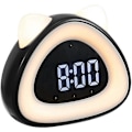 Miniatyrbild 1 av 4: Väckarklocka Söt Kattöra Form Digital Display Nattlampa Väckarklocka Temperaturövervakning Sovrum Svart