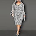 Miniatyrbillede 5 af 5: Sølv V-hals Mesh ærme Club Outfits - Plus Size Kvinder Kjoler 2021 Efterår Elegant Lys Silke Bryllup Aften Fødselsdag Fest Kjole XXL