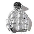 Miniatyrbillede 1 af 3: Tyk vinterjakke med hætte til mænd - Løstsiddende, blank sølv (4XL)