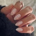 False Nails - Medium Almond Shaped Glossy Glue-on Nails with Bling Glitter & Sequin Design, 24 pcs