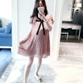 Miniatyrbillede 3 af 7: Løs plisseret kjole til kvinder, blød, åndbar, elegant bue-graviditetskjole til daglig shopping, pink, XL