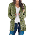 Miniatyrbillede 1 af 5: Strik Cardigan med V-hals og Twist-mønster, Enkeltknappet, Lommer med Knapper - XL Army Grøn