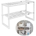 Miniatyrbillede 1 af 5: Opbevaringshylde til under vasken, udvidelig reolorganisator til køkken, badeværelse, soveværelse, stue, justerbar længde 38-70 cm, bæreevne 14 kg (hvid)