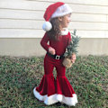 Miniatyrbild 8 av 8: Barn Jul Kläder Set Långärmad Bell Bottom Sammet Jul Tomte Kläder 4PCS Outfits Set för Baby 2-5 År Present