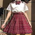 Miniatyrbillede 2 af 3: College Style Pige JK Uniform Sæt: Plisseret Skørt + Kortærmet Skjorte + Sløjfe A08 L