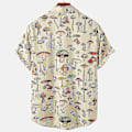 Miniatyrbilde 2 av 3: Fargerik sopptrykk Hawaii-skjorte - Herre sommer casual kort ermet jakkeslag topp XXL