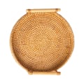 Miniatyrbilde 4 av 8: Håndvevd rund rotting serveringsbrett brødfrukt dessert snacks kurv med håndtak diameter 22cm høyde 3cm