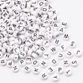 Miniatyrbillede 4 af 5: 7 mm akrylperler sorte og hvide bogstaver til smykkefremstilling håndlavede armbånd og halskæder B06533 100 stk.