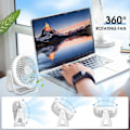 Miniatyrbillede 5 af 5: 360° Rotation Mini USB (Hvid) Bærbar Støjsvag Ventilator med Krog 1800mAh Batteri til Kontor Soveværelse Telt Rejse