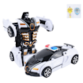 Miniatyrbild 1 av 8: Omvandlande bil leksak slagtålig dubbel tröghet robust hållbar robot bil leksak för barn pojkar vit och svart