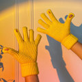 Miniatyrbilde 6 av 8: Vinterhansker 2 Finger Eksponert Design Akryl Fleece Ren Farge Lange Vinterstrikkede Hansker for Utendørs Innendørs Gul