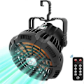 Pikkukuva 1 / 5: Hiljainen kannettava tuuletin ladattavalla akulla LED-valolla, USB-retkeilytuuletin pyörivällä koukulla, 3 nopeuden säätö kaukosäätimellä ulko- ja sisäkäyttöön T