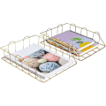 Miniatyrbilde 3 av 4: Sett med 2 Metall Stabelbare Skrivebords Filkurv Organizer, Postbrett Arkiveringshylle for Dokumentlagring (Gull)