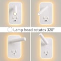 Miniatyrbillede 2 af 5: LED Væglampe, Sengelampe med Kontakt, USB Opladningsport, Dæmpbar Stemningsbelysning til Soveværelse (3W Naturligt Lys + 10W Varmt Lys) Hvid