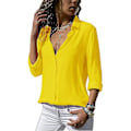 Miniatyrbilde 1 av 3: Gul V-hals Chiffon Bluse - Dame Monokrom Langærmet XL Top