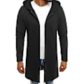 Miniatyrbillede 1 af 5: Almindelig Mænds Zip-Up Lang Hoodie Frakke Outwear L Sort