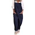 Miniatyrbillede 1 af 5: Bomuldslinned Kvinders Casual Blå Suspender Overalls Bukser Sommer Bukser M