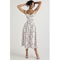 Miniatyrbillede 2 af 5: Floral Print Ærmeløs Ruched Bryst Split Lår Boho Midi Kjole XL Hvid Lilla Blomst