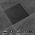 Miniatyrbillede 5 af 5: Bruseafløb, firkantet badeværelse, anti-lugt gulvafløb rustfrit stål til køkken badeværelse garage kælder toilet 10 x 10 cm (sort gulvafløb)_SZXM