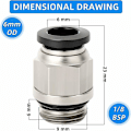 Miniatyrbillede 5 af 5: 10 stk. Han-Straight 6mm Rør OD x 1/8\" BSP Gevind Push-In Hurtigkobling Med Pakninger (PC6-01)