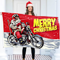 Miniatyrbillede 1 af 4: Juleflag 20*30CM, Juleflag Julemand på Cykel