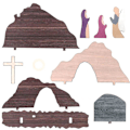 Miniatyrbild 5 av 5: Påsk Uppståndelse Scen Set, Trä Påsk Scen Dekoration för Hemmakontor Bord, Kristna Jesus Födelsescen Dekorationer