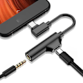 Miniatyrbild 6 av 8: Typ C till 3,5 mm hörlursadapterkabel Laddning Lyssna 2 i 1 Typ C telefonadaptrar för Huawei Svart