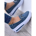 Miniatyrbillede 1 af 4: Dame Platform Snørebånd Sport Casual Sko, Blå, Plus Størrelse 43, Komfortable Anti-Slip Loafers