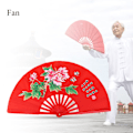 Miniatyrbillede 5 af 8: Tai Chi Kampsport Kung Fu Bambus Silke Vifte Højre Hånd Wushu Dans Pratice Træning (Rød)