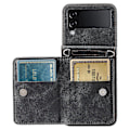 Miniatyrbillede 4 af 5: Til Samsung Galaxy Z Flip4 5g Etui Kortholder Pu Læder Støtteben Telefon Cover Med Håndrem-B6 Sort