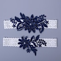 Miniatyrbillede 5 af 5: 2-delt Daisy Lace Bryllupsstrømpebåndssæt Håndsyet med Kunstige Perler til Bruden