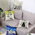 Miniatyrbillede 4 af 4: Sæt med 4 pudebetræk 45x45cm Polyester Linned Pudebetræk Søde Katte Dekorativt Pudebetræk til Soveværelse Stue Kontor Have Sofa (Sort Kat