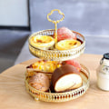 Miniatyrbilde 6 av 8: Dobbeltlags kakefat dekorativ kobber gull kjeks dessert display plate for bryllup vertikal korn