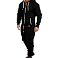 Miniatyrbillede 2 af 4: Vintermænds Sort Hættetrøje Zip Up Onesie Jumpsuit