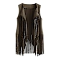 Miniatyrbilde 1 av 3: Suede Vest med Etniske Frynser - Dame Høst/Vinter - XXXL - Grønn