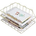 Miniatyrbilde 4 av 4: Sett med 2 Metall Stabelbare Skrivebords Filkurv Organizer, Postbrett Arkiveringshylle for Dokumentlagring (Gull)