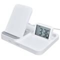 Miniatyrbilde 2 av 8: 3 i 1 LCD digital vekkerklokke med telefon øretelefon trådløs lader USB-drevet for hjemmekontor hvit