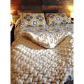 Miniatyrbillede 3 af 3: Tyk Strikket Merino Uld Tæppe - Boho Hjemmeindretning 100x130cm Beige