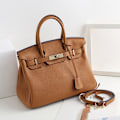 Miniatyrbild 1 av 4: Damer Läder Handväska Första Lagret Ko Läder Tote Väska Pendlar Crossbody Handväska-Khaki (Naturlig Färglinje) Khaki (natural color line) 25CM